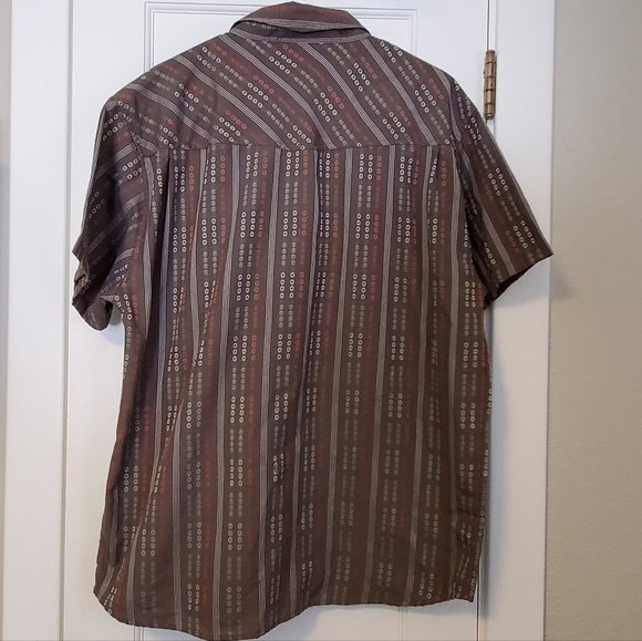 Kavu short sleeve striped button-up shirt patterned rust brown X-Large - Picture 2 of 4